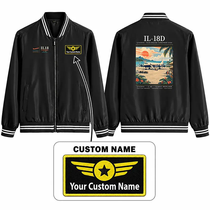 Ilyushin Il-18D Stylish Jackets - Baseball Collar - Poster + Name - Black