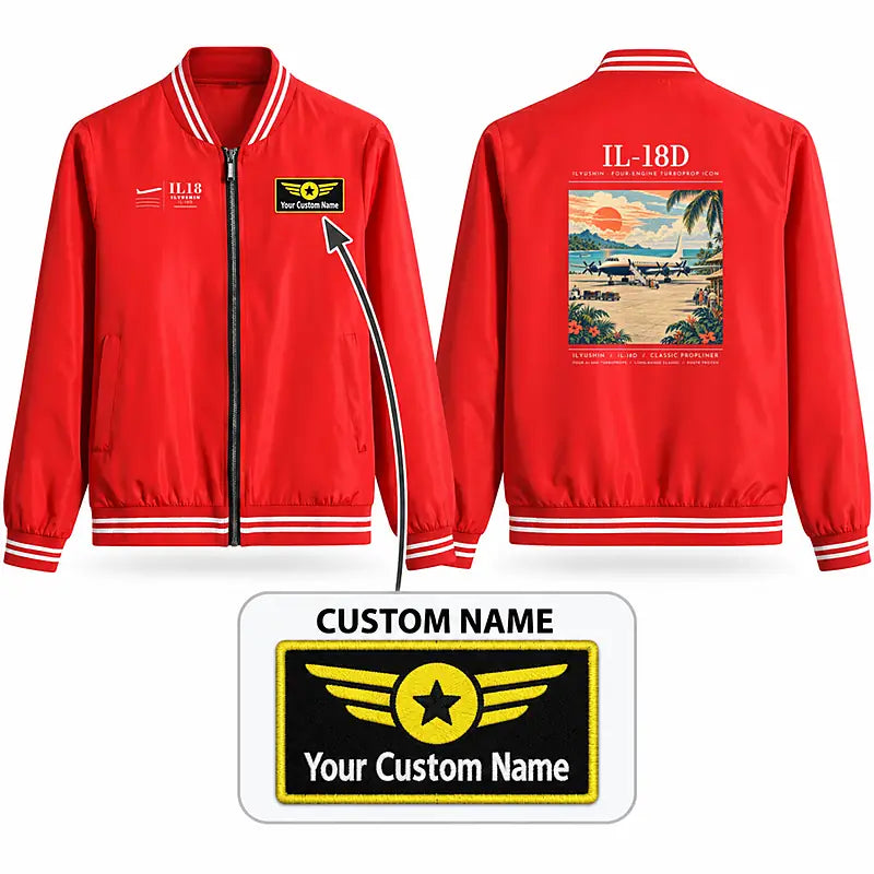 Ilyushin Il-18D Stylish Jackets - Baseball Collar - Poster + Name - Red