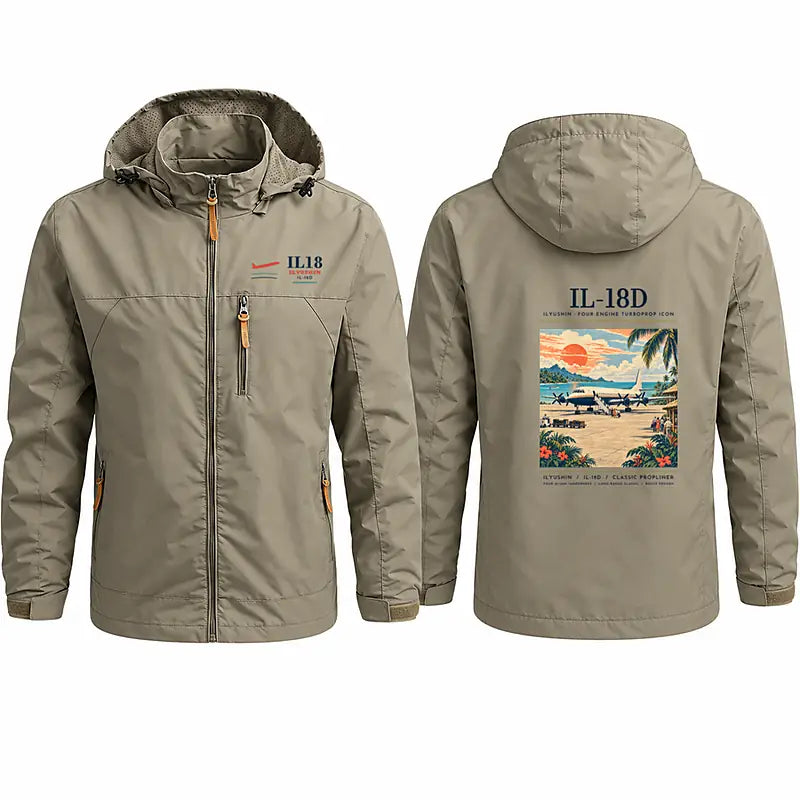 Ilyushin Il-18D Stylish Jackets - Hooded Windbreaker - Poster - Khaki