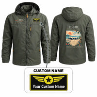 Thumbnail for Ilyushin Il-18D Stylish Jackets - Hooded Windbreaker - Poster + Name - Olive Green
