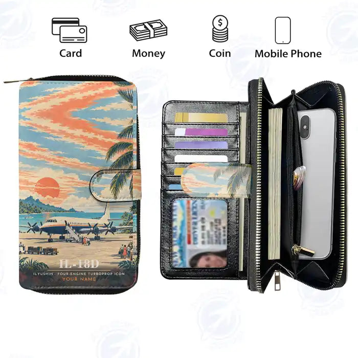 Ilyushin Il-18D Leather Wallets - Zip Long Wallet - 3D + Name