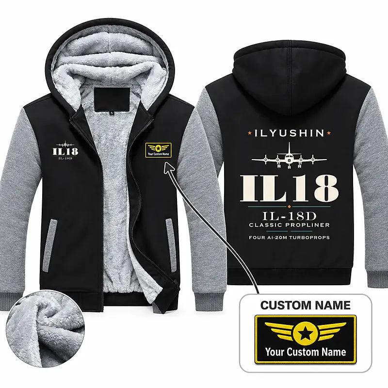 Ilyushin Il-18D Zipped Sweatshirts - Heritage + Name - Black & Gray