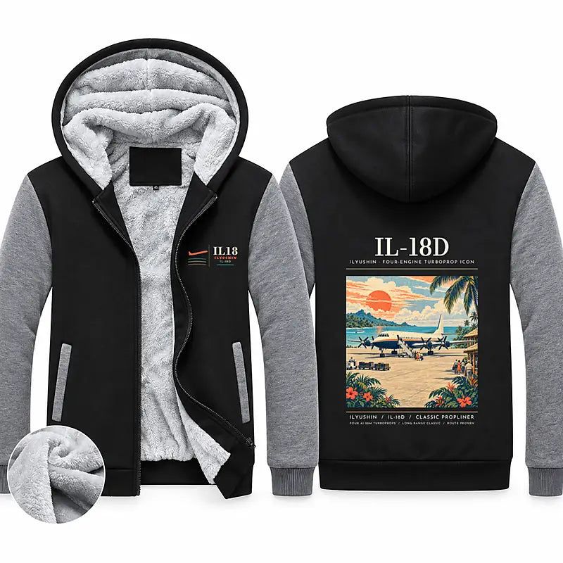 Ilyushin Il-18D Zipped Sweatshirts - Poster - Black & Gray