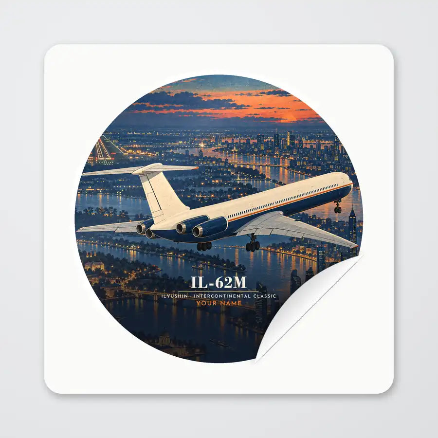 Ilyushin Il-62M - 3D + Name - Circle Sticker - Peel