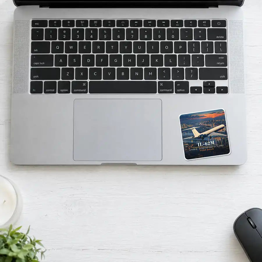 Ilyushin Il-62M - 3D + Name - Square Sticker - Laptop