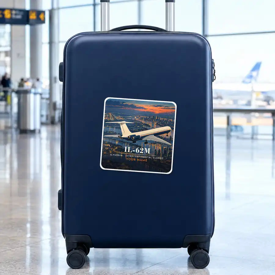 Ilyushin Il-62M - 3D + Name - Square Sticker - Suitcase