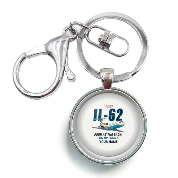 Ilyushin Il-62M - Cartoon + Name - Circle Key Chain - White