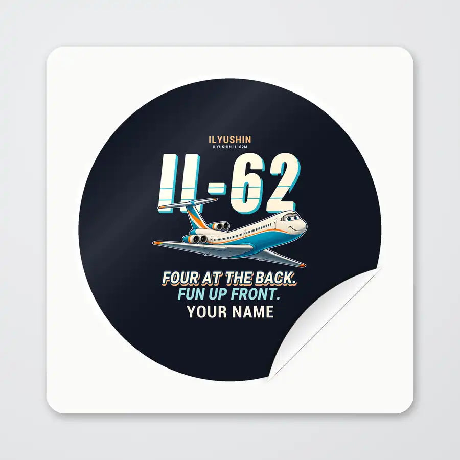 Ilyushin Il-62M - Cartoon + Name - Circle Sticker - Peel