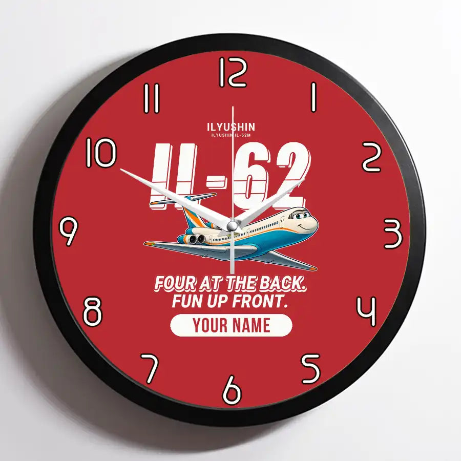 Ilyushin Il-62M - Cartoon + Name - Framed - Red