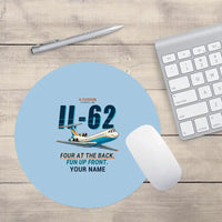Thumbnail for Ilyushin Il-62M - Cartoon + Name - Round Mouse Pad - Light Blue