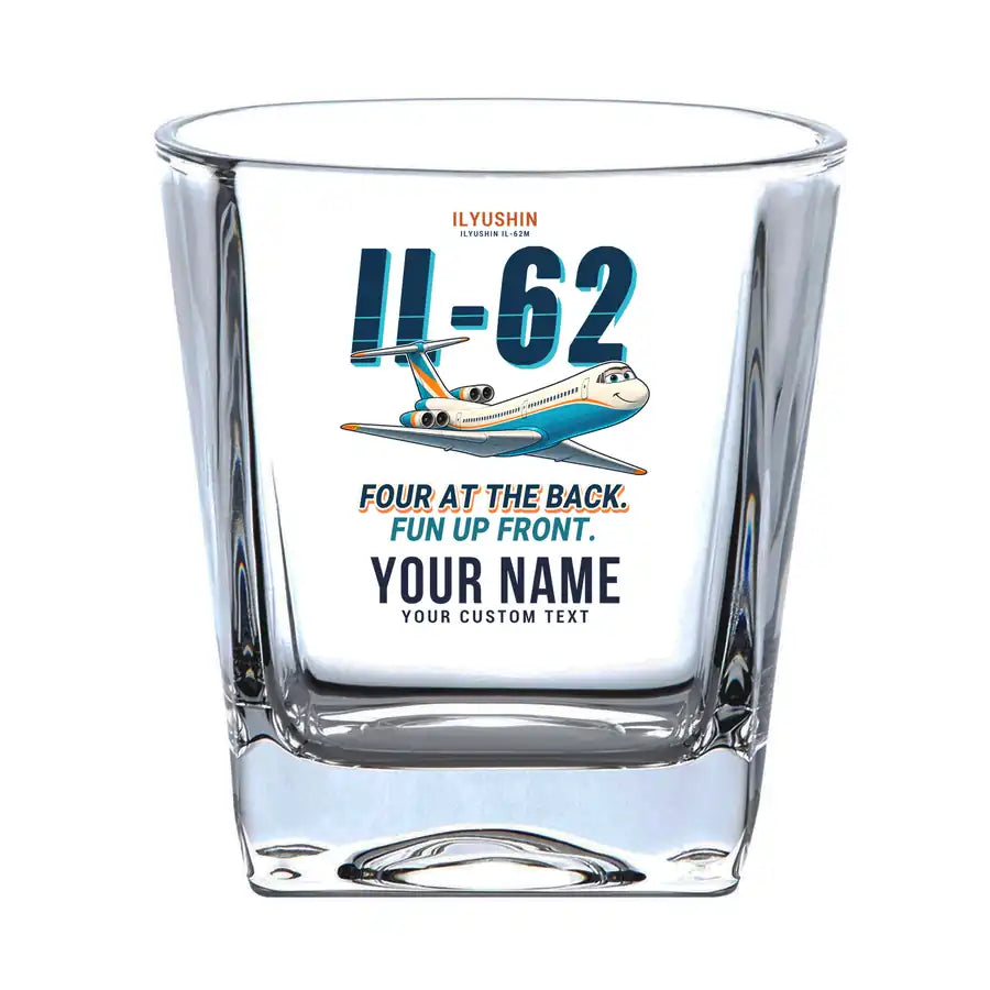 Ilyushin Il-62M - Cartoon + Name - Whiskey Glass