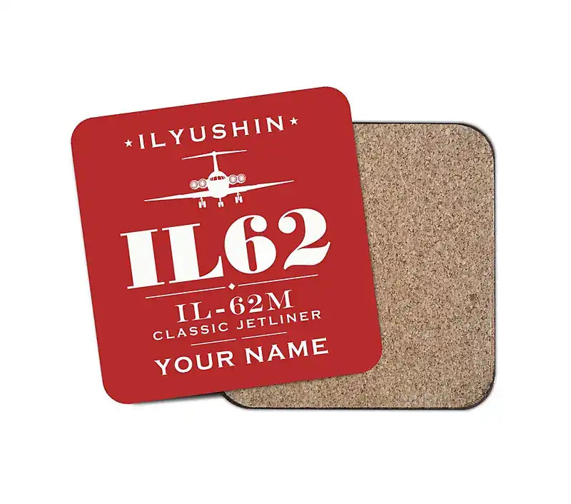 Ilyushin Il-62M - Heritage + Name - Coaster - Red