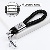 Thumbnail for Ilyushin Il-62M - Leather Key Chain - Braided Leather - Heritage - Black + Name
