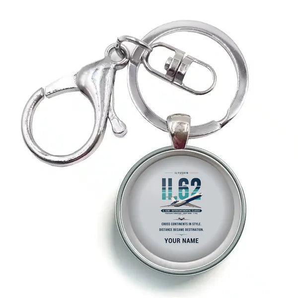 Ilyushin Il-62M - Original + Name - Circle Key Chain - Light Gray