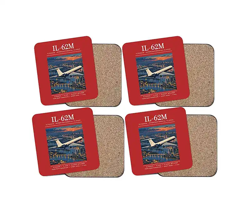 Ilyushin Il-62M - Poster - Coaster Set - Red