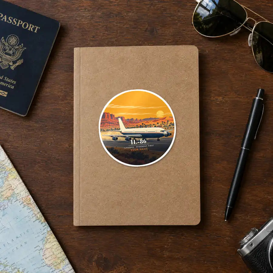 Ilyushin Il-86 - 3D + Name - Circle Sticker - Notebook