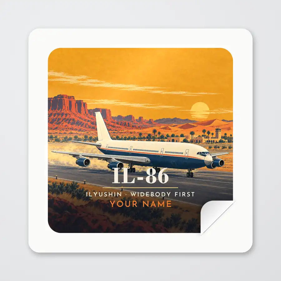 Ilyushin Il-86 - 3D + Name - Square Sticker - Peel