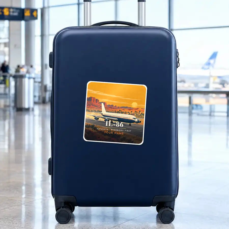 Ilyushin Il-86 - 3D + Name - Square Sticker - Suitcase