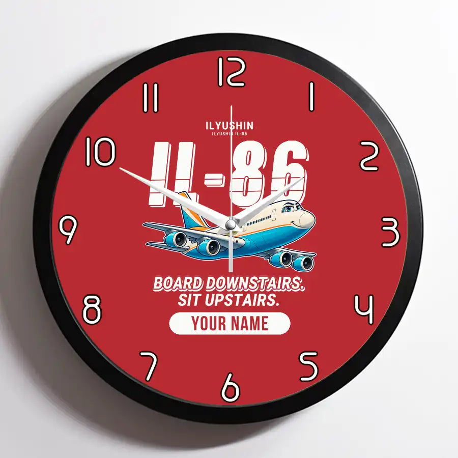 Ilyushin Il-86 - Cartoon + Name - Framed - Red