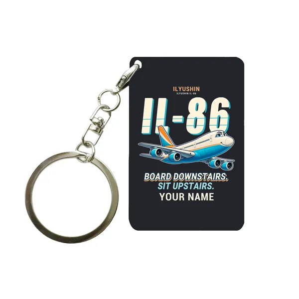 Ilyushin Il-86 - Cartoon + Name - Key Chain - Black