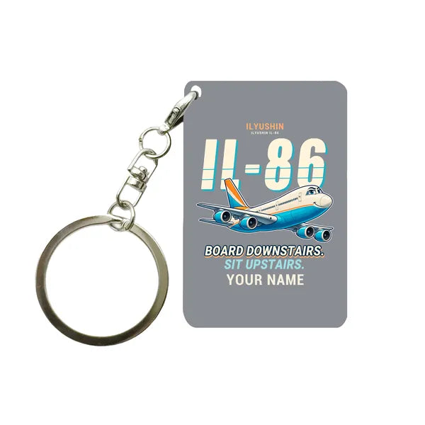 Ilyushin Il-86 - Cartoon + Name - Key Chain - Gray
