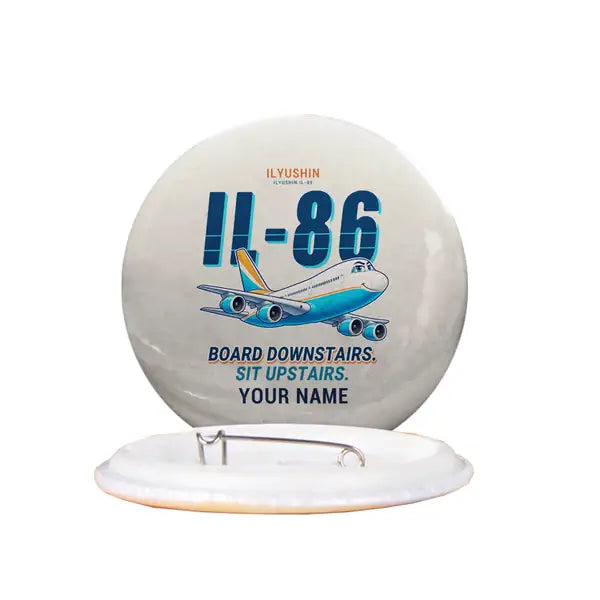 Ilyushin Il-86 - Cartoon + Name - Pin - Beige