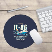 Thumbnail for Ilyushin Il-86 - Cartoon + Name - Round Mouse Pad - Navy Blue