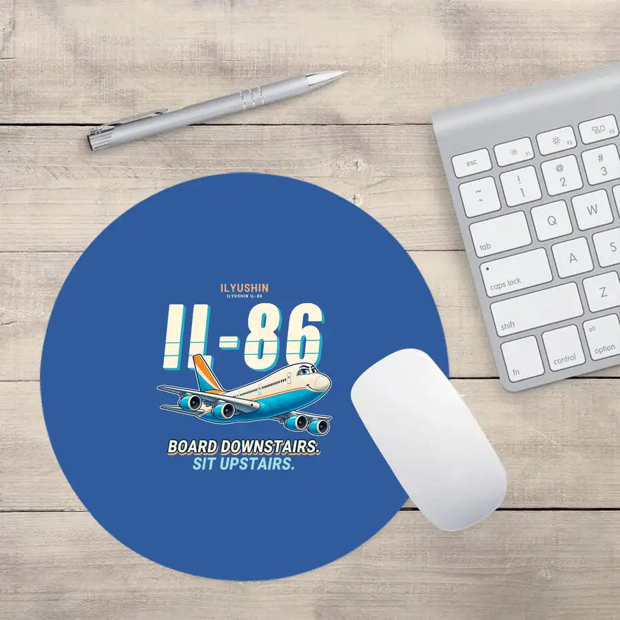 Ilyushin Il-86 - Cartoon - Round Mouse Pad - Blue