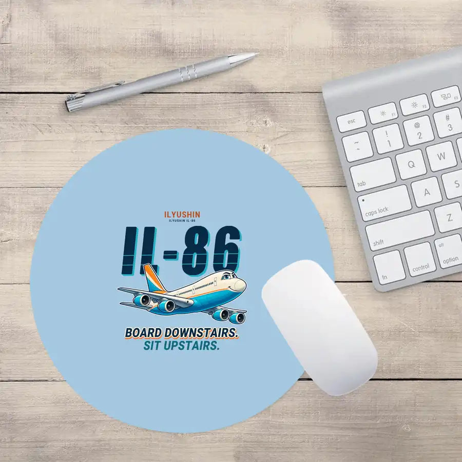 Ilyushin Il-86 - Cartoon - Round Mouse Pad - Light Blue