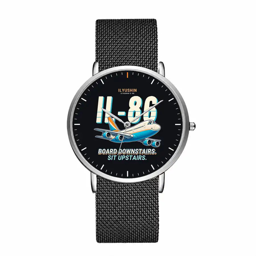 Ilyushin Il-86 - Cartoon - Slim Mesh - Silver and Black Stainless Steel Strap