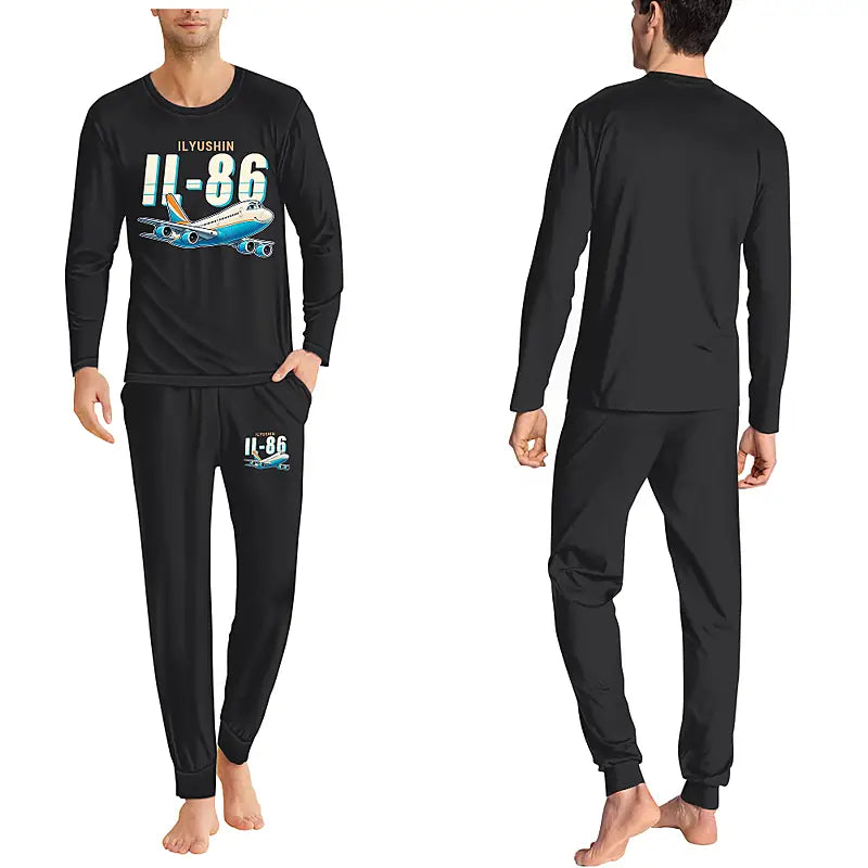 Ilyushin Il-86 - Men Pajamas - Cartoon Chest - Black