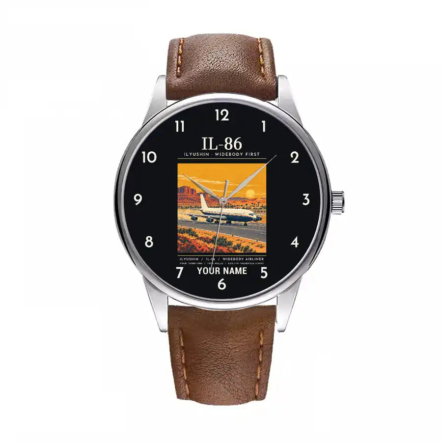 Ilyushin Il-86 - Poster + Name - Leather Strap - Brown Leather Strap