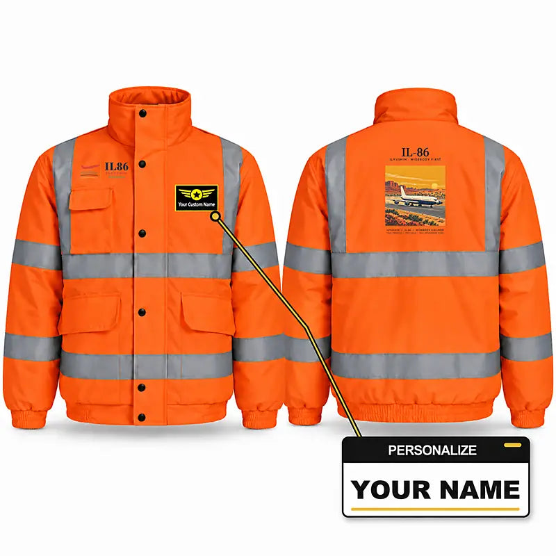 Ilyushin Il-86 Reflective Winter Jackets - Poster + Name - Orange
