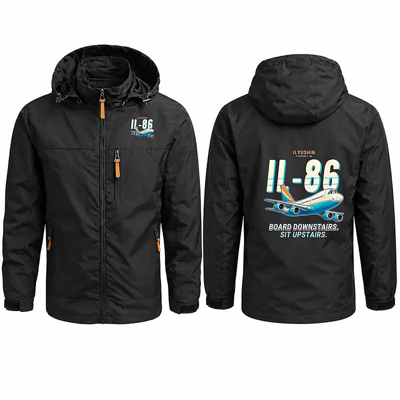 Ilyushin Il-86 Stylish Jackets - Hooded Windbreaker - Cartoon - Black
