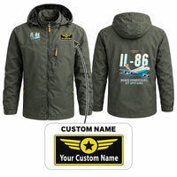 Thumbnail for Ilyushin Il-86 Stylish Jackets - Hooded Windbreaker - Cartoon + Name - Olive Green