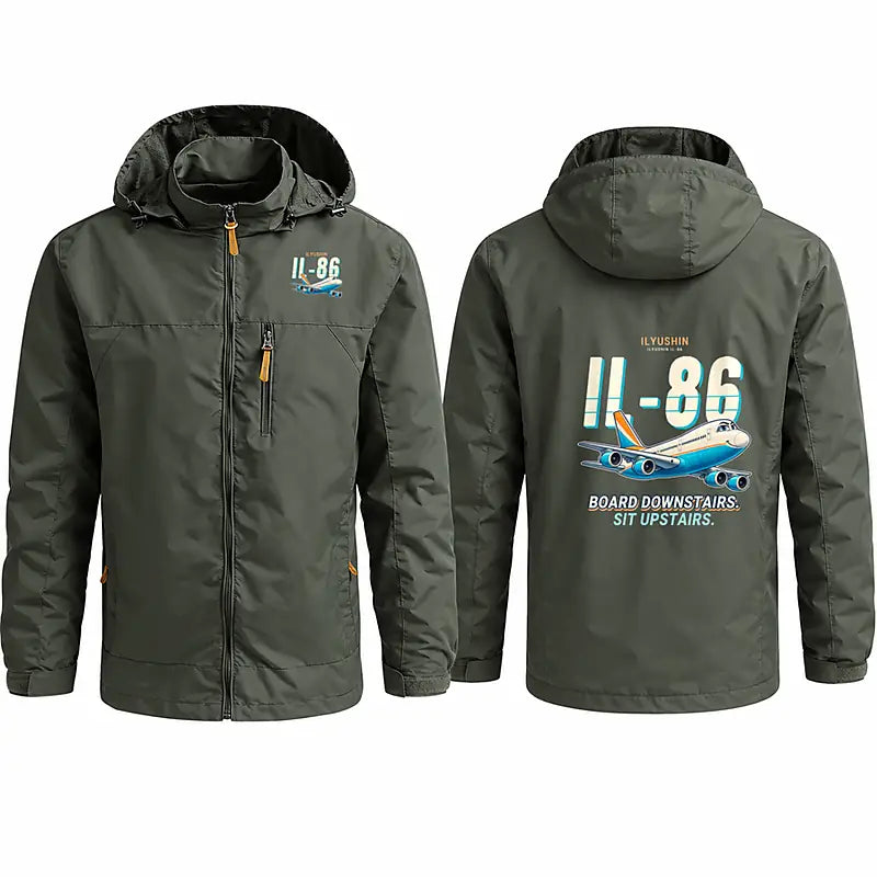 Ilyushin Il-86 Stylish Jackets - Hooded Windbreaker - Cartoon - Olive Green
