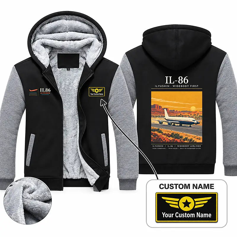 Ilyushin Il-86 Zipped Sweatshirts - Poster + Name - Black & Gray