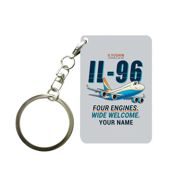 Ilyushin Il-96-300 - Cartoon + Name - Key Chain - Light Gray