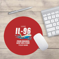 Thumbnail for Ilyushin Il-96-300 - Cartoon + Name - Round Mouse Pad - Red