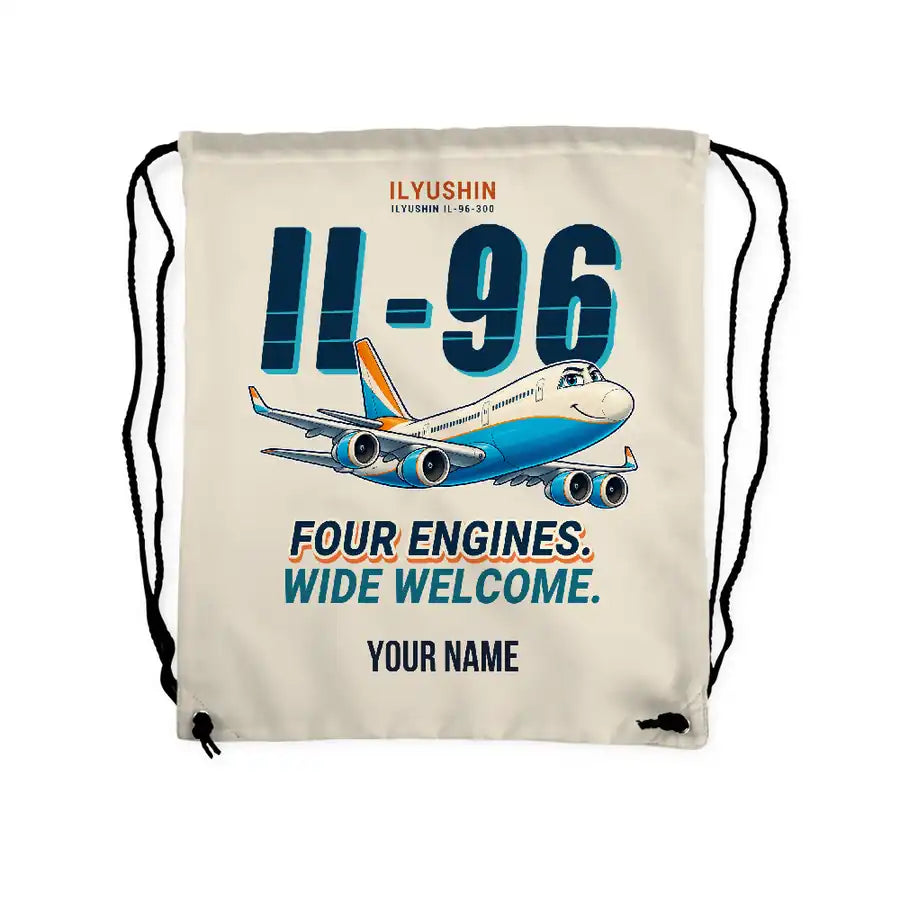 Ilyushin Il-96-300 - Drawstring Bag - Cartoon + Name - Beige