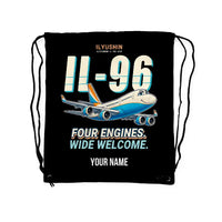 Thumbnail for Ilyushin Il-96-300 - Drawstring Bag - Cartoon + Name - Black