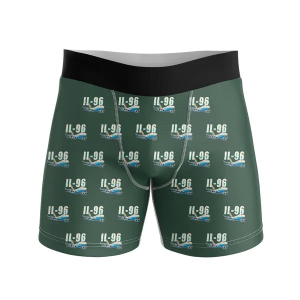 Ilyushin Il-96-300 - Men Boxers - Cartoon Pattern - Dark Green