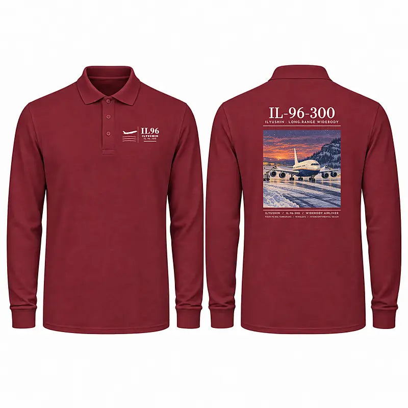 Ilyushin Il-96-300 Premium Polo T-Shirts - Poster - Long Sleeve - Dark Red