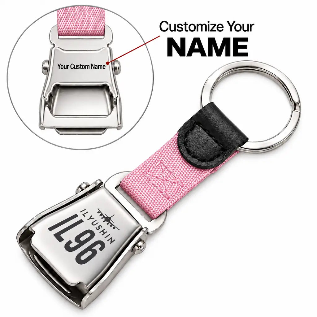 Ilyushin Il-96-300 - Seat Belt Key Chain - Heritage + Name - Pink