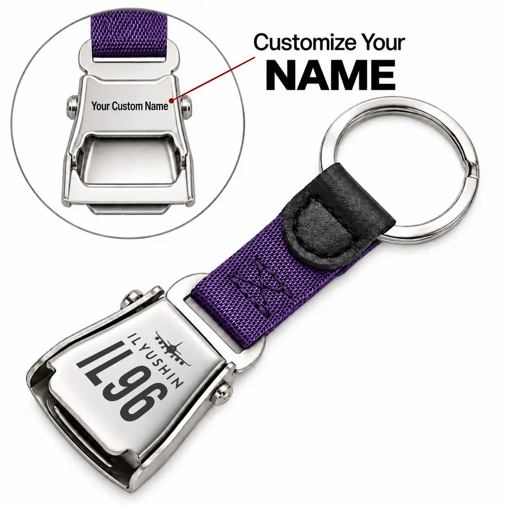 Ilyushin Il-96-300 - Seat Belt Key Chain - Heritage + Name - Purple