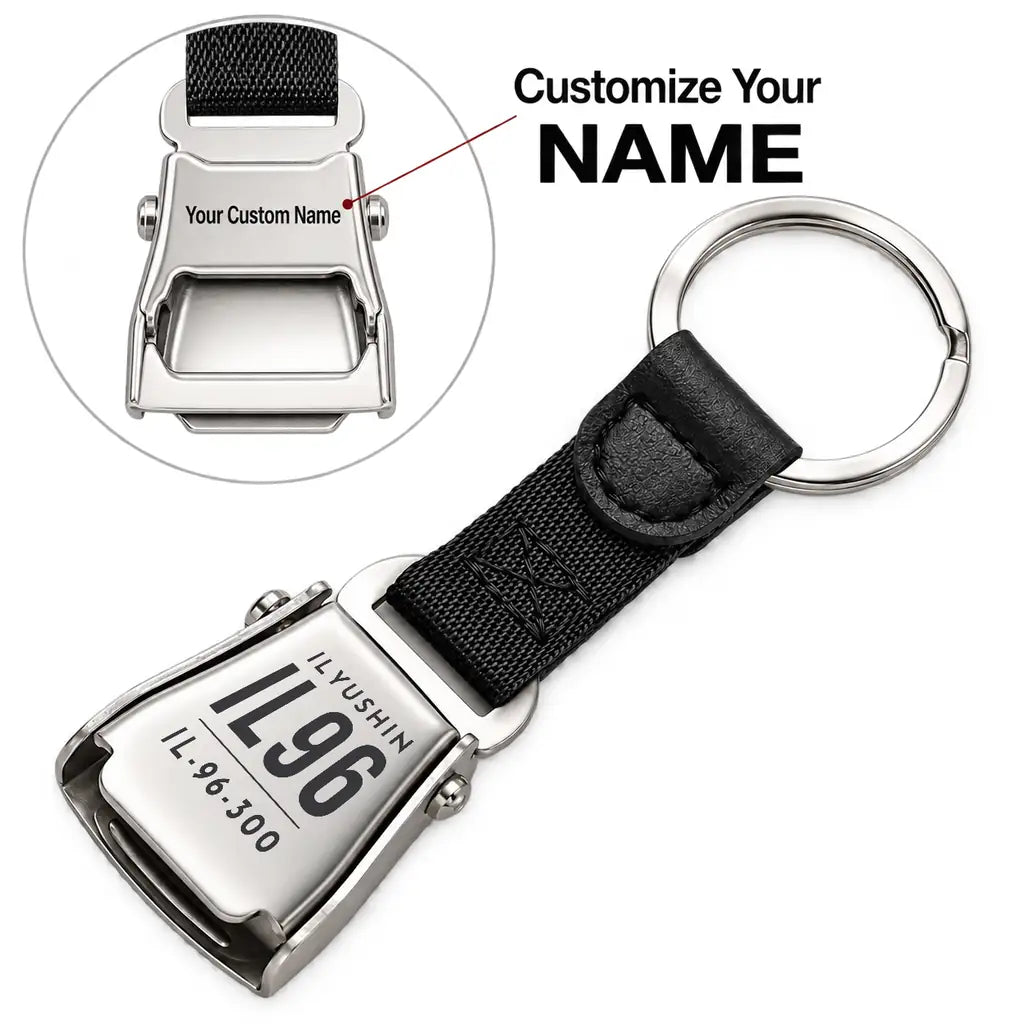 Ilyushin Il-96-300 - Seat Belt Key Chain - Tag + Name - Black