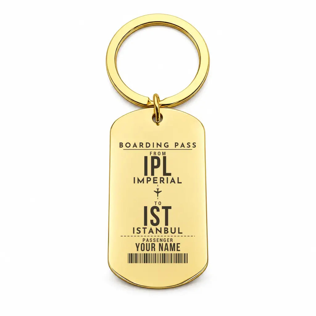 Imperial County Airport IPL - Key Chain - Customizable Boarding Pass - Gold