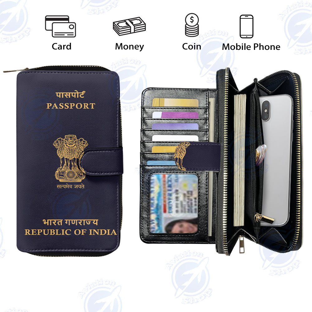 Indian Passport Designed Leather Long Zipper Wallets