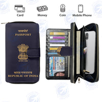 Thumbnail for Indian Passport Designed Leather Long Zipper Wallets