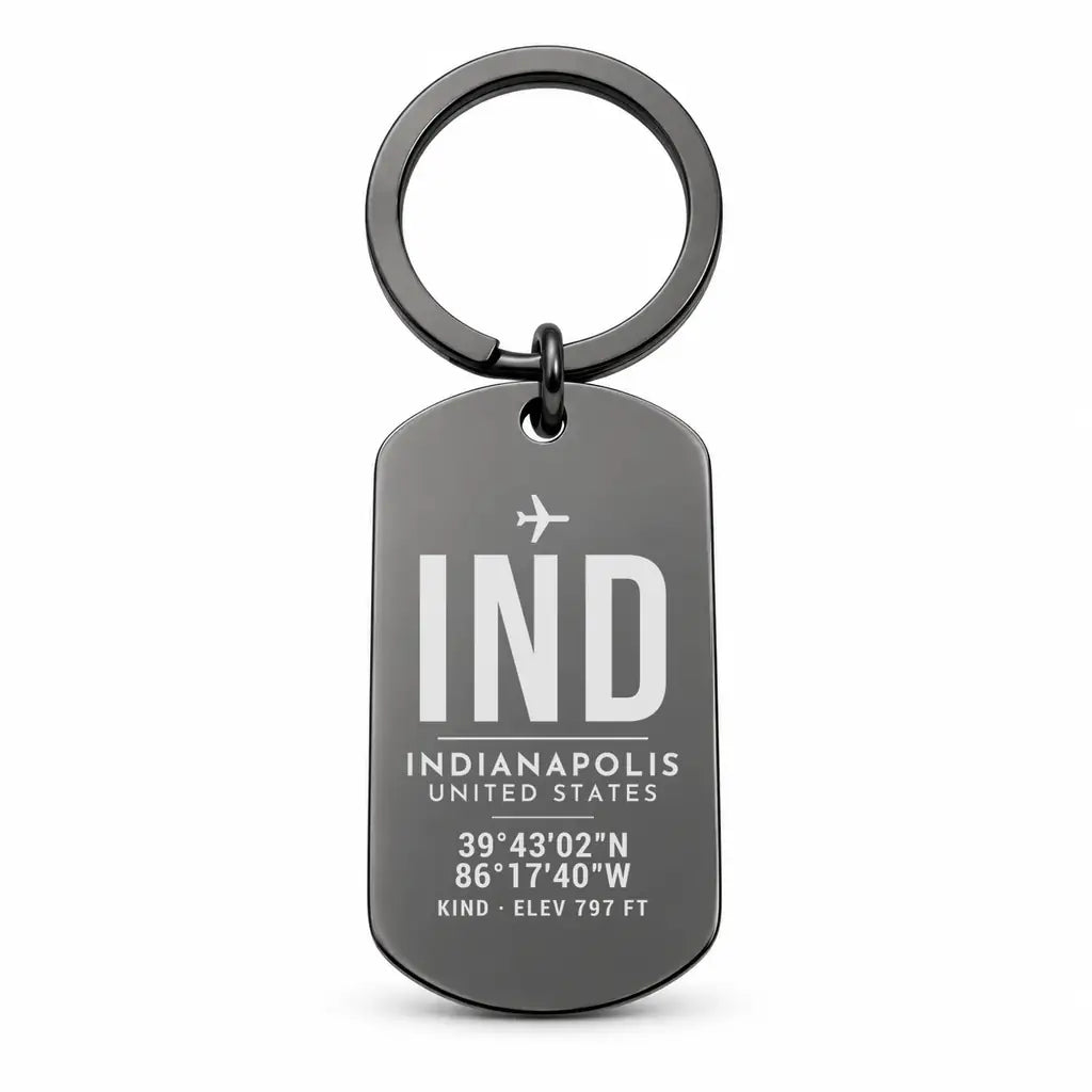 Indianapolis International Airport IND - Key Chain - Original Design - Black